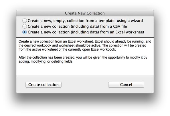 Create New Collection dialog