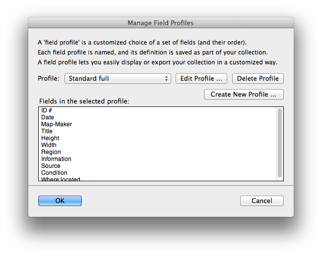 Manage Field Profiles dialog