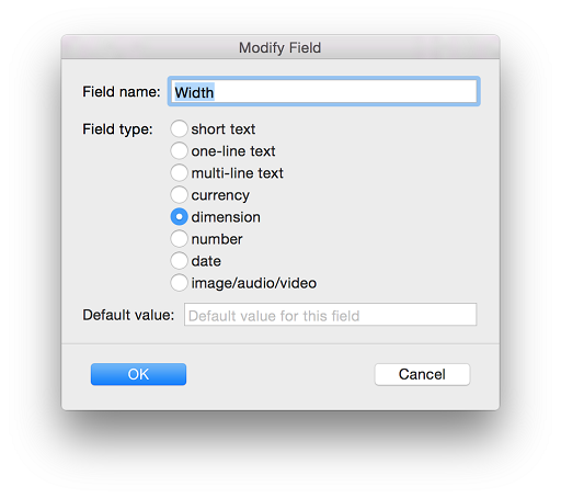 Modify Field dialog