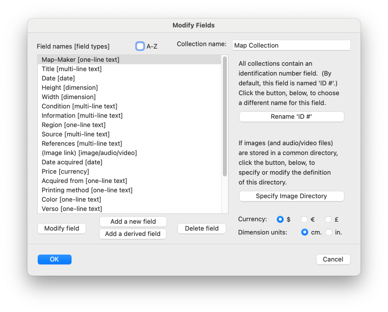 Modify Fields dialog