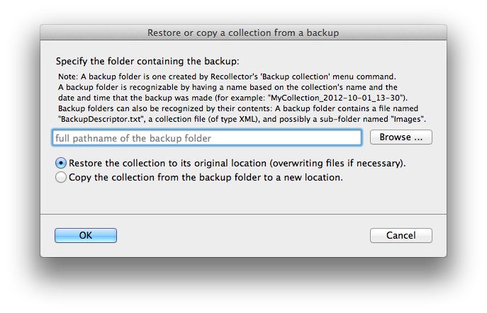 Restore dialog