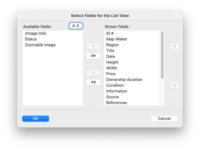 Select List Fields Dialog
